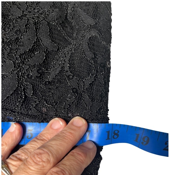 Black Lace Sequin Ruched Sheath Cocktail Evening Dress‎ Lauren Ralph Lauren 16W - Picture 9 of 11